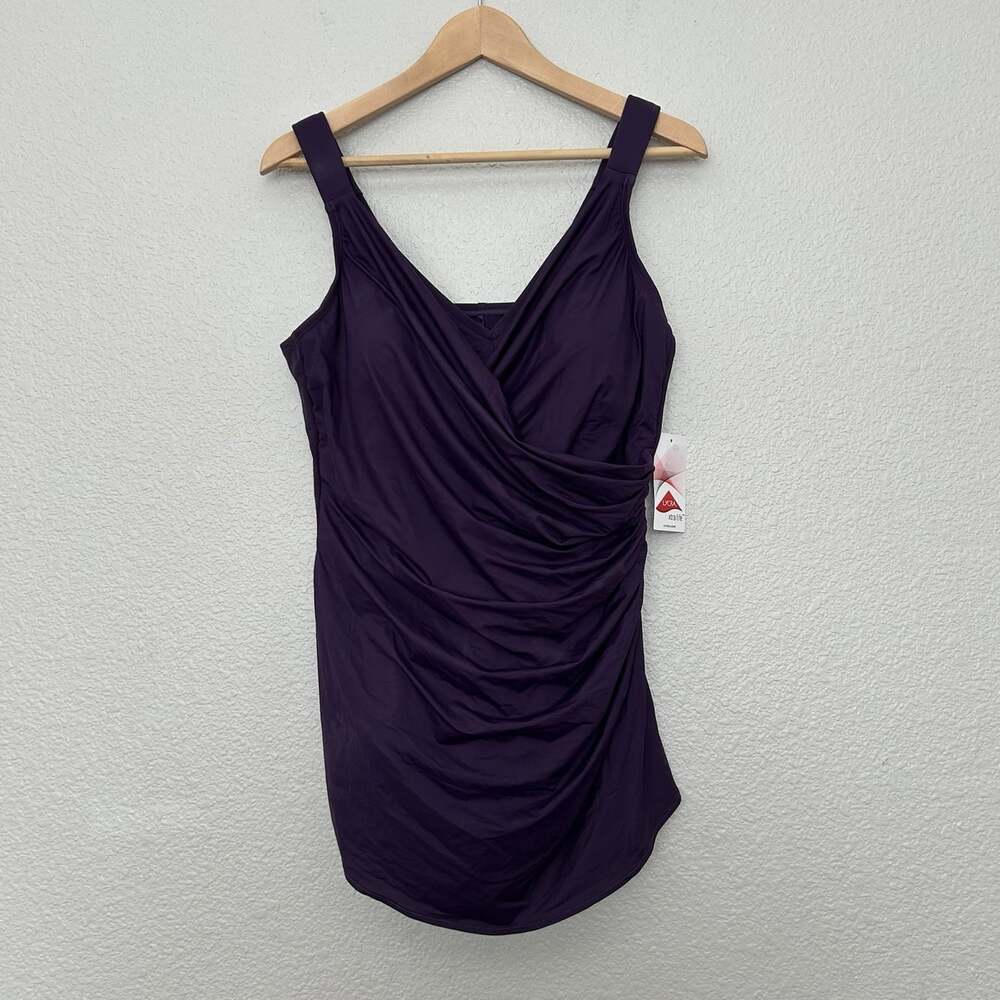 Women’s Purple Solid One-Piece Swimsuit Wide Adjustable Straps Regular